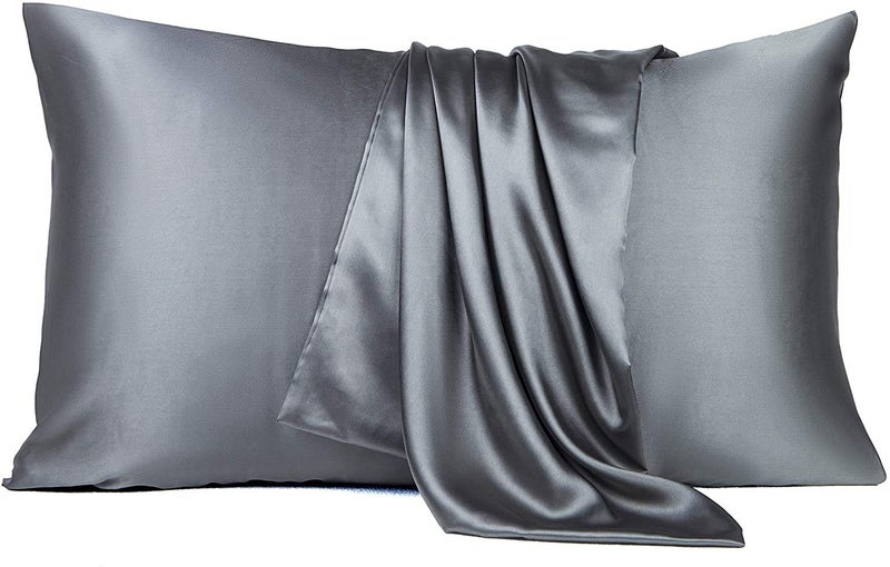 Luxbedding Satin Bed Sheets California King Size Sheets Set, Grey Silk Sheets, 4 - Pieces Soft Bedding Set with 1 Deep Pocket Fitted Sheet,1 Flat Sheet,2 Pillowcase - Image 5